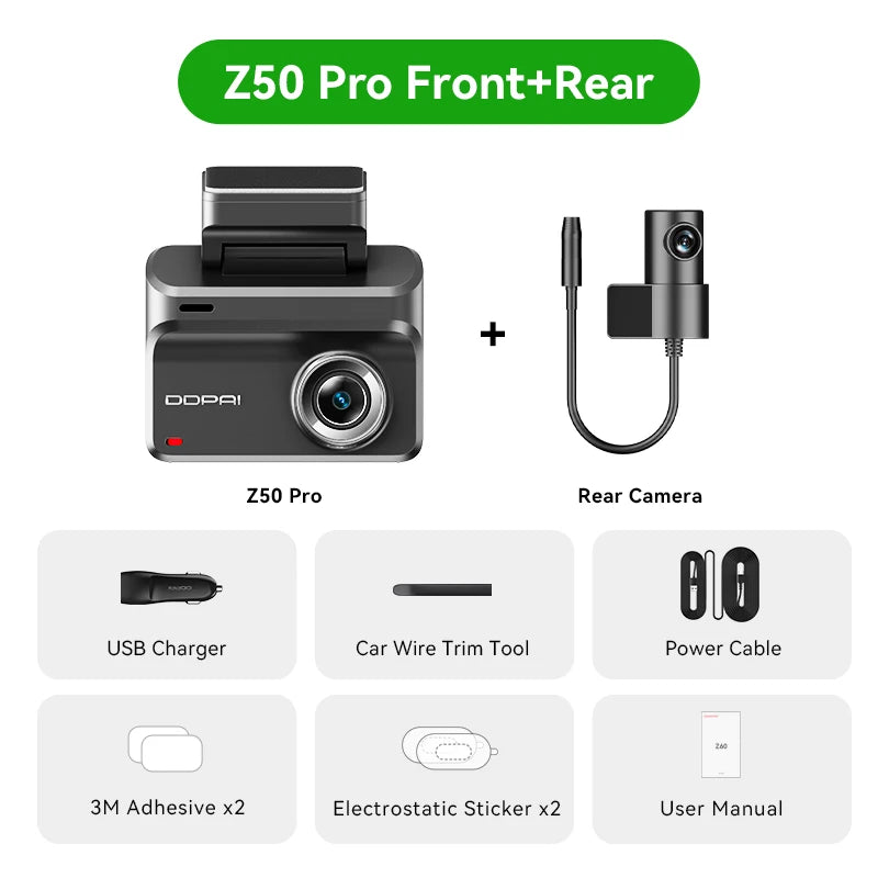 DDPAI Dash Cam Z50 Pro 4K UHD 3"IPS Display Built-in GPS ADAS Dual-channel Car DVR Wi-Fi 24H Parking Monitor Dash Car Camera