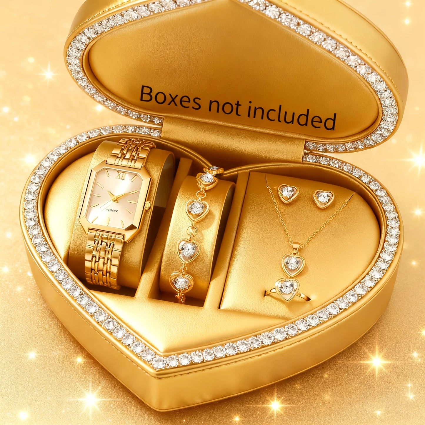 6PCS Elegant Rectangle Women Quartz Watch Rhinestone Jewelry Set Ladies Wristwatches Reloj Mujer(Without Box)