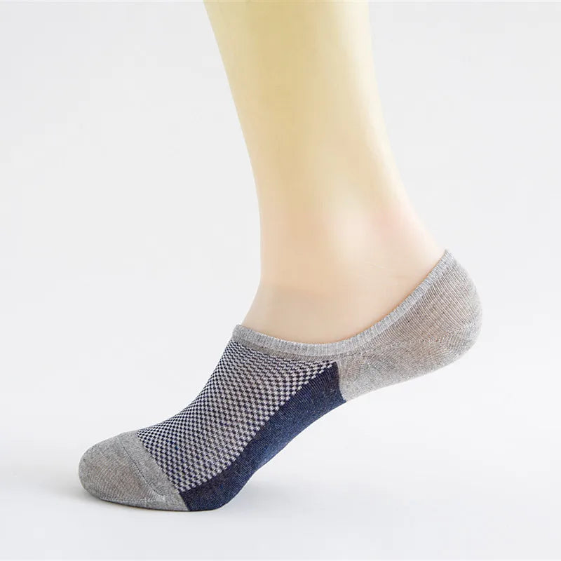 5Pairs Fashion Bamboo Fibre Non-slip Silicone Invisible Compression Socks Male Ankle Sock Breathable Men Meias Cotton Boat Socks