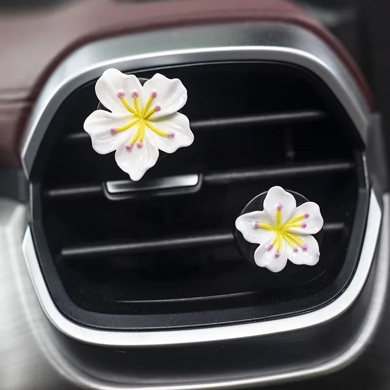 2Pcs Car Perfume Clip Flower Car Air Freshener with Fresh Color Air Outlet Decorations Bright Peach Blossom Cherry Blossom