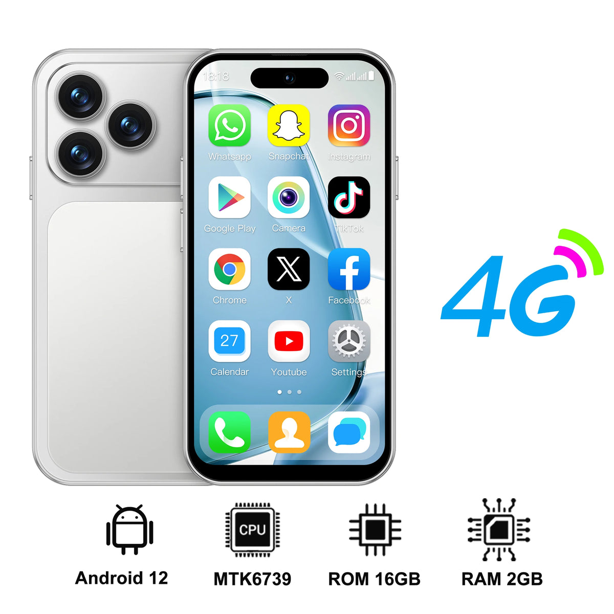 SERVO 4G LTE Mini Smart Mobile Phone Android12.0 OS 2GB+16GB WhatsAPP Play Store WiFi Dual SIM Standby 4.0inch Pocket Smartphone