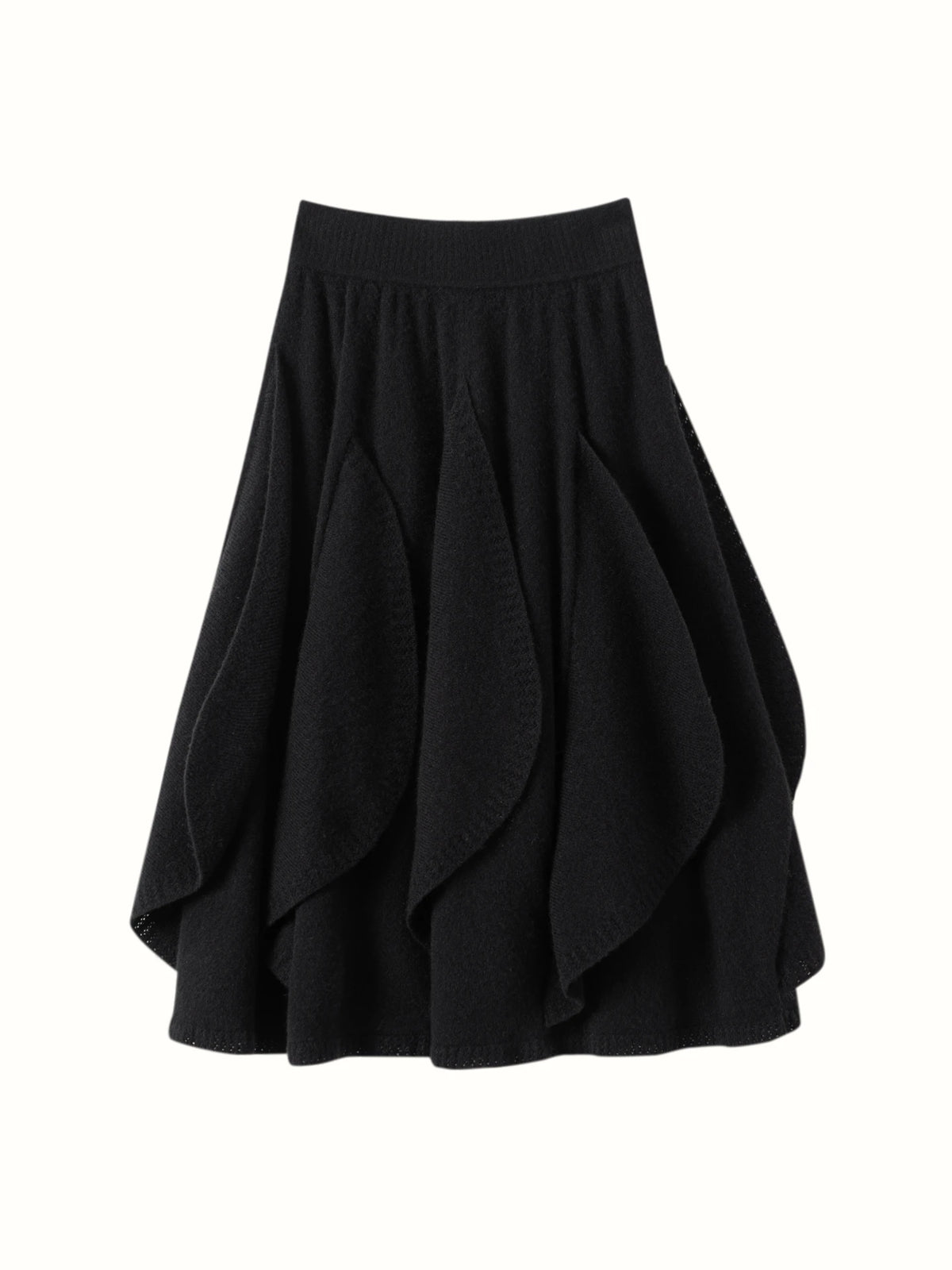 French 100% Pure Cashmere Skirt Ruffle Irregular A-line Soild Midi Sirt Autumn Winter Women Elegant Pleated Knit Dress Fashion