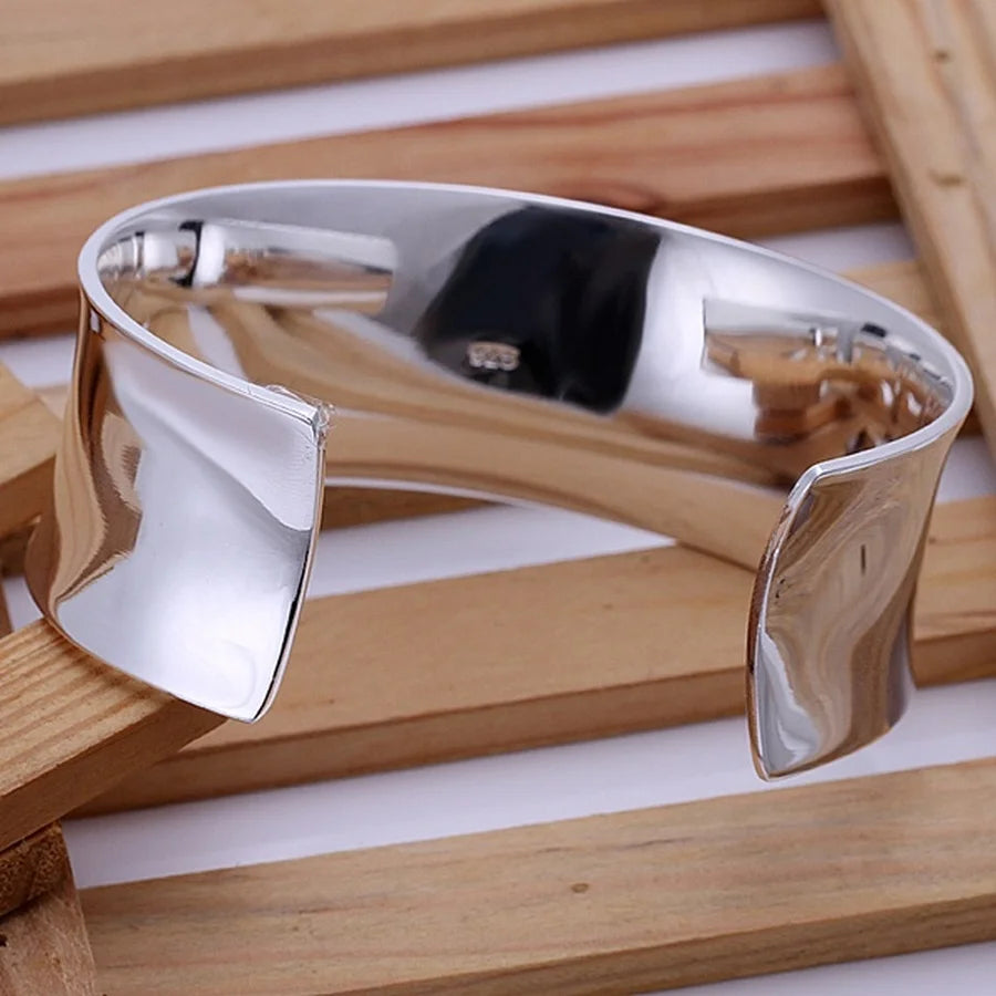 925 Sterling Silver Bracelet High Quality Fashion Women Solid Lady Bangle Jewelry Charm Big Cuff Men