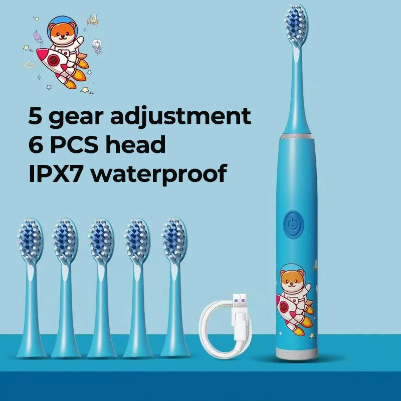 Kids Sonic Electric Toothbrush Rechargeable Smart Timer Colorful Cartoon Teeth Whitening Portable USB Charging Tooth Brush