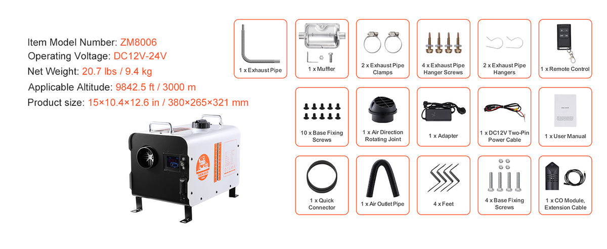 SucceBuy 2/8KW Diesel Heater 12V/24V All in One Diesel Air Heater with Bluetooth CO Alarm Portable Diesel Heater Car Heater for Vehicles and Outdoors