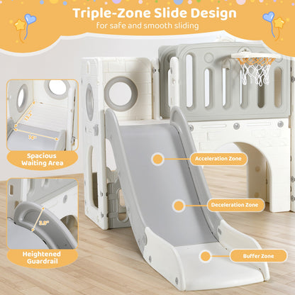 Toddler Slide, 9 in 1 Kids Slide and Climber Playset Indoor Outdoor Playground for Children, w/Basketball Hoop & Ball Telescope