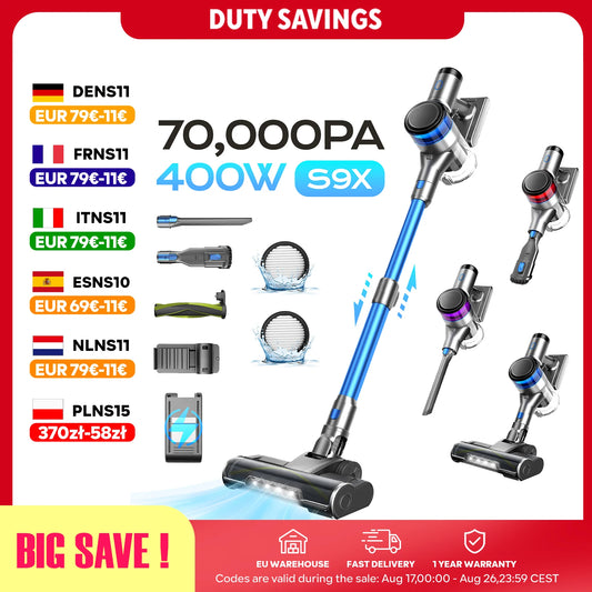 70KPa 400W cordless vacuum cleaner, 1 L dust cup, light display battery, for animal hair, Carpet