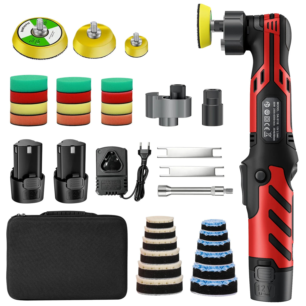Cordless 12V Mini Car Polisher Detailing Wireless Car Polishing Machine 1/1.5/3 Inch Pads Kit For Auto Waxing