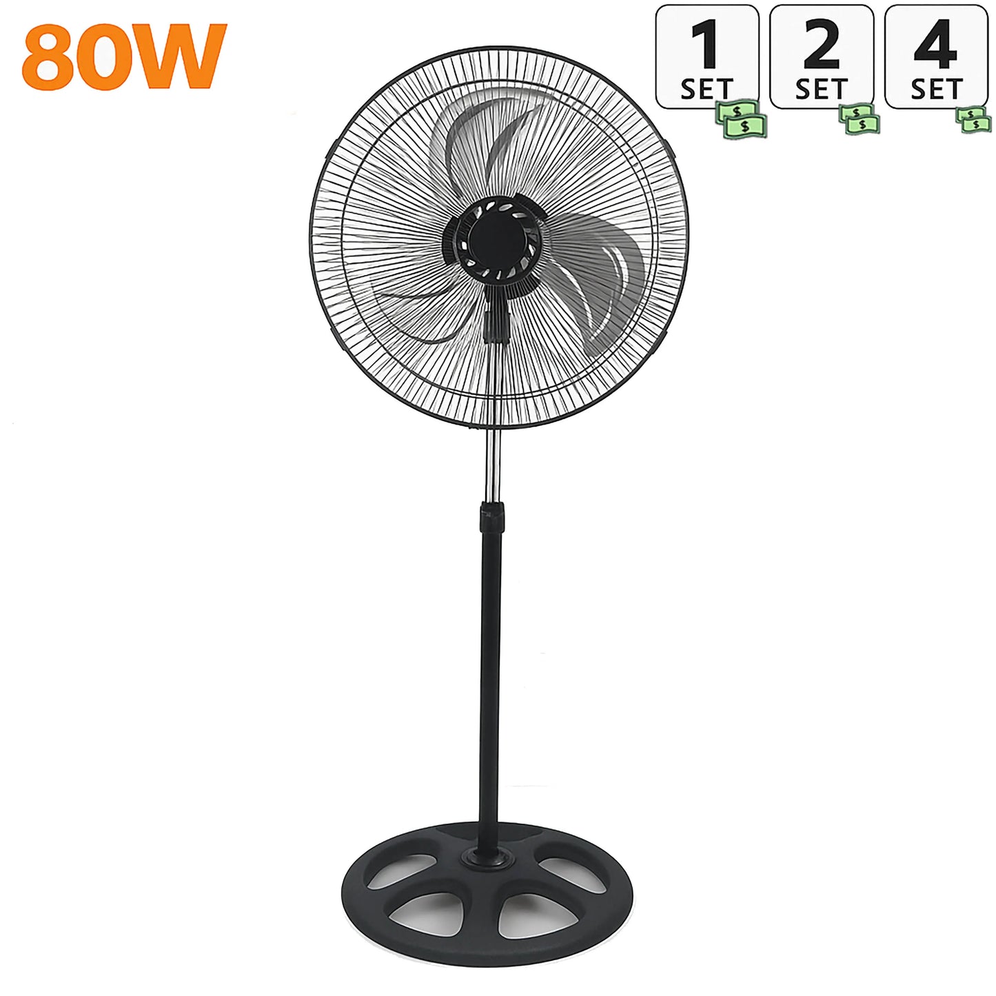 80W Silent Standing Fan with 3 Speeds and Oscillating Function, Diameter 45cm, Temperature Range 5 to 42 Degrees, Ce and Rohs Certified, Powerful and Efficient