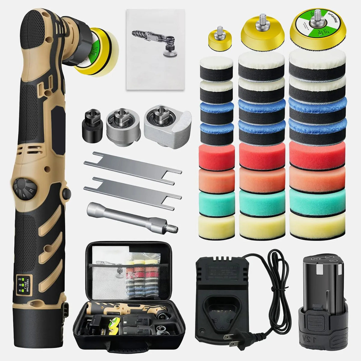 12V Cordless Mini Car Polisher Detailing Wireless Car Polishing Machine 1/1.5/2 Inch Pads Kit for Auto Wax, Adjustable Speed