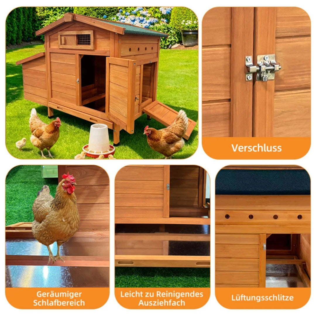 Chicken Coop on Stilts with Wooden Laying Nest Protects Chickens from Predators, Raised Nest, Easy to Clean