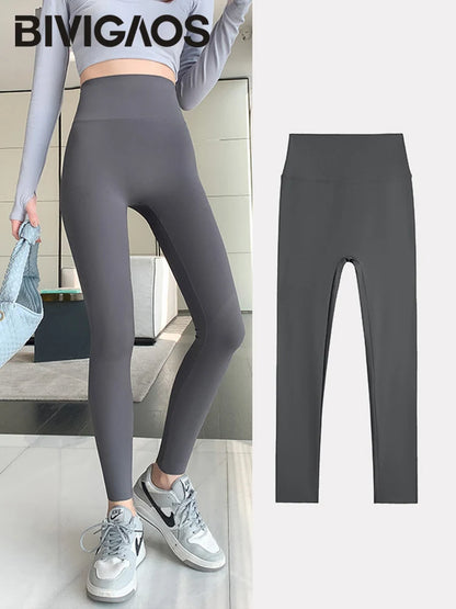 BIVIGAOS Summer Seamless Skin Feel Ultrathin Shark Leggings Women High Waist Tight Leggings Multicolor Sport Fitness Leggings