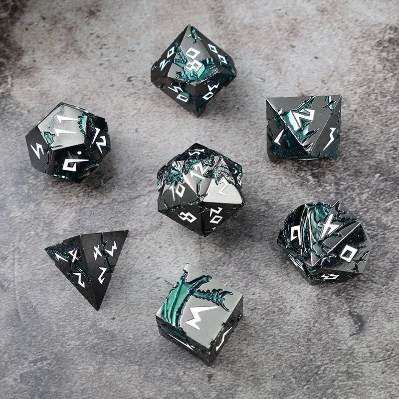D&D Dice 7 Die Metal DND Dice Set, Weighted Metallic for Dungeons and Dragons Dice Set, Polyhedral D and D Dice Roleplaying Cube