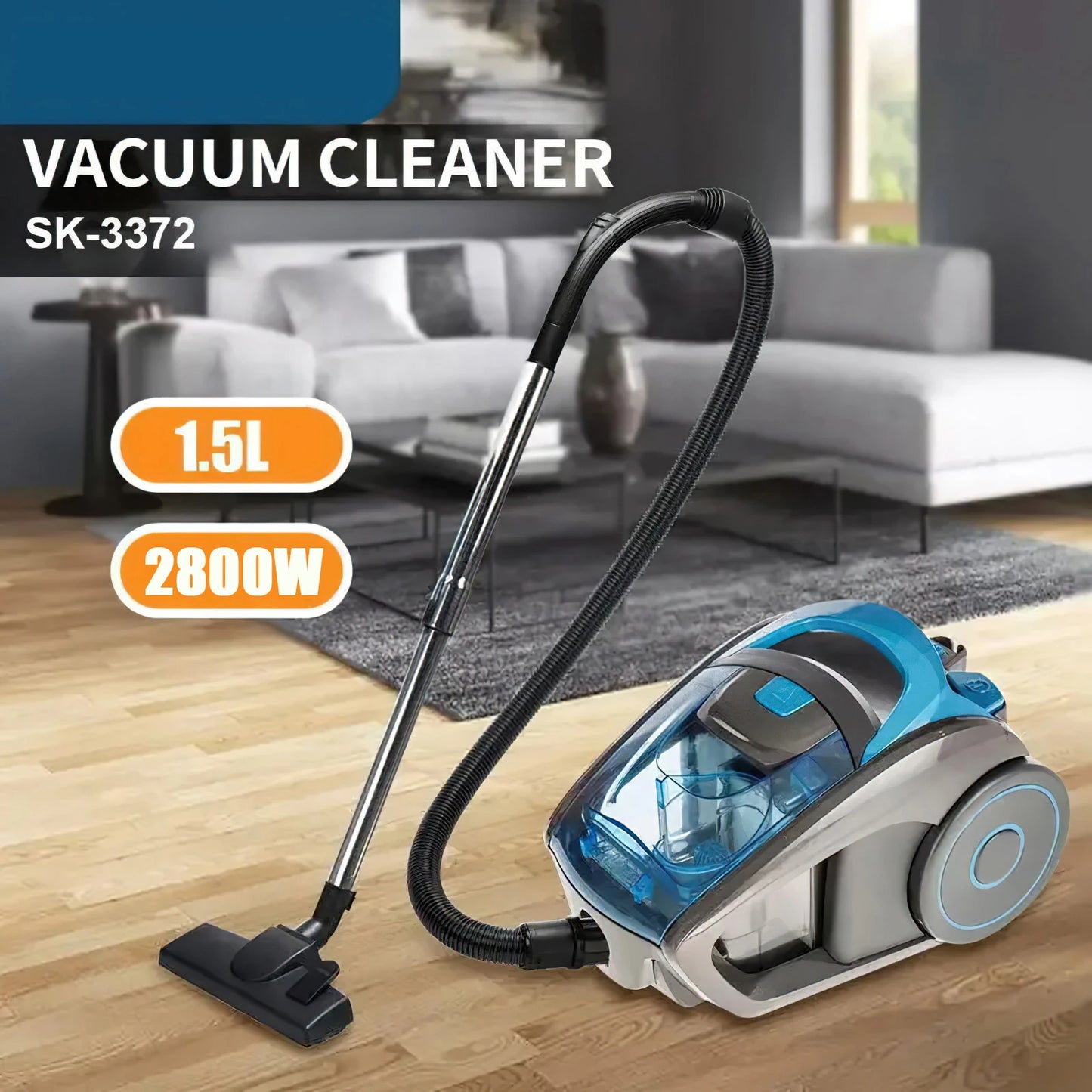 2800W Household Cylindrical Vacuum Cleaner, Multi-Cyclonic Filtration, Corded Vacuum for Hard Floors, Carpets, Pet Hair 15000PA