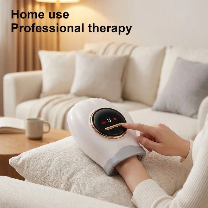 Electric Hand Massager with Heat Air Compression Finger Palm Wrist Therapy Massager Rechargeable Hand Care Device for Pain Relief Relaxation Home Office