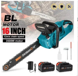 3500W Brushless 16" Cordless Chainsaw, Handheld Wood Cutting Garden Saw Compatible with Makita 18V Lithium Batteries, Dual 21V Battery Powered Electric Logging Pruner with Auto Oiler