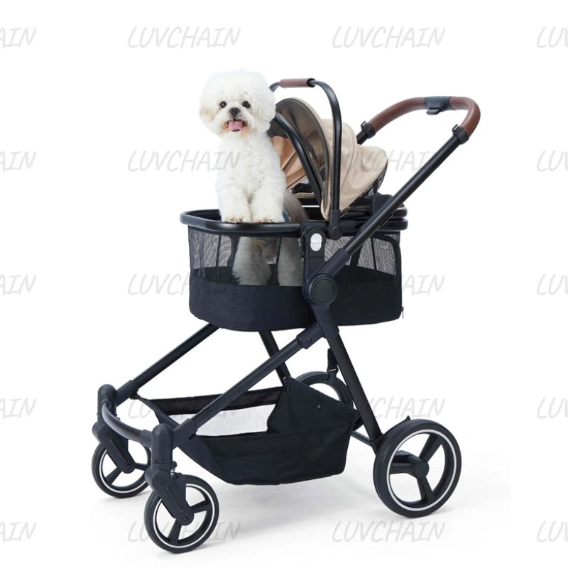 EU stock of pet strollers Double-seat stroller can carry both baby and pet Dual-mode seat, stroller with pet carrier