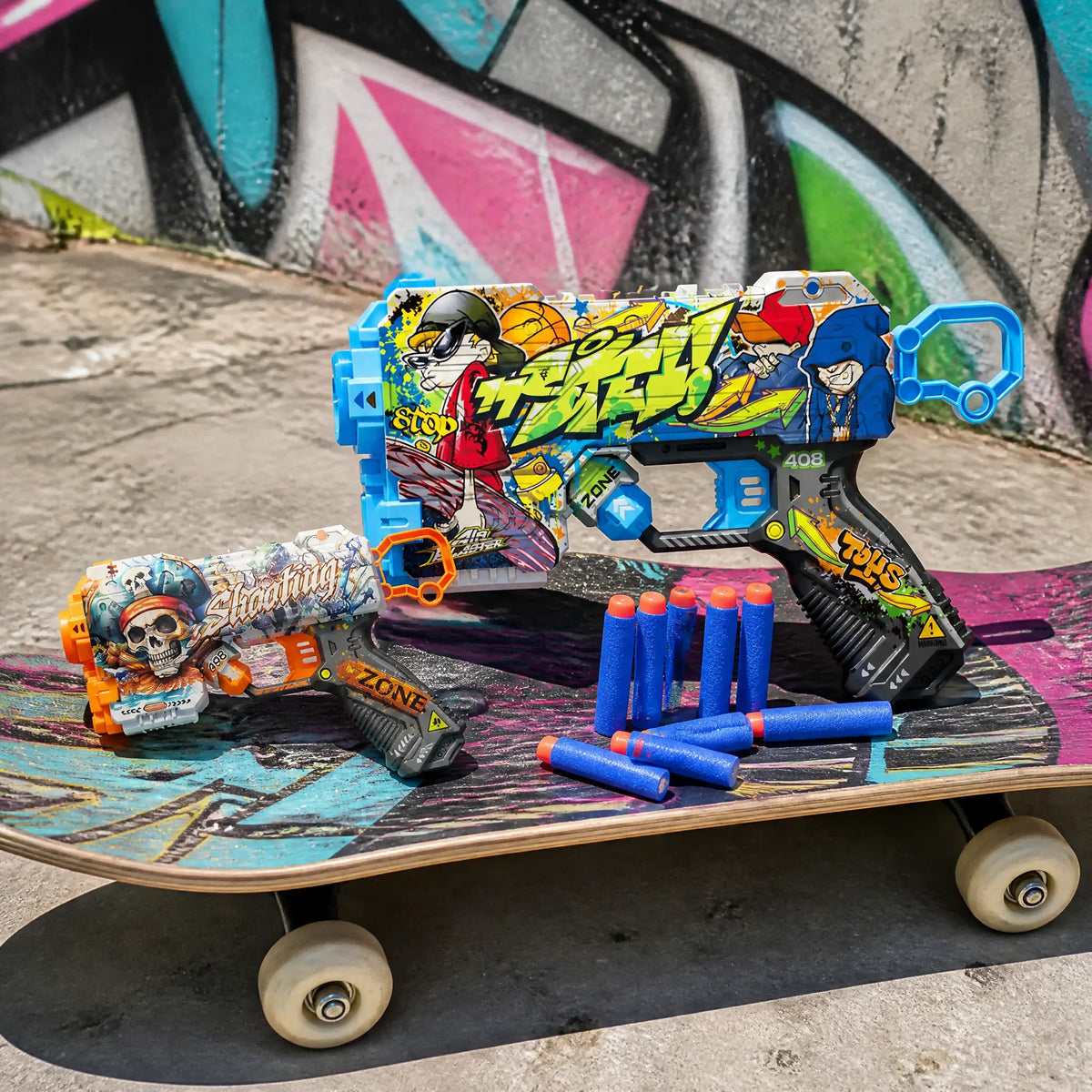 Foam Dart Launcher with Urban Graffiti Design - Save by Buying More, Manual Toy Gun for Kids, Outdoor Action Game