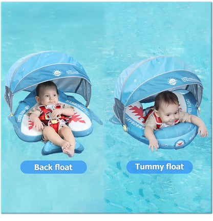 Mambobaby Float Safe Solid Core Comfort Skin-friendly Design with Canopy Baby Swimming Ring Toddler Pool Float Infant Water Ring