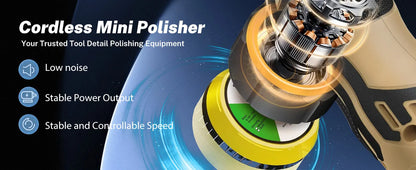 12V Cordless Mini Car Polisher Detailing Wireless Car Polishing Machine 1/1.5/2 Inch Pads Kit For Auto Wax, Adjustable Speed