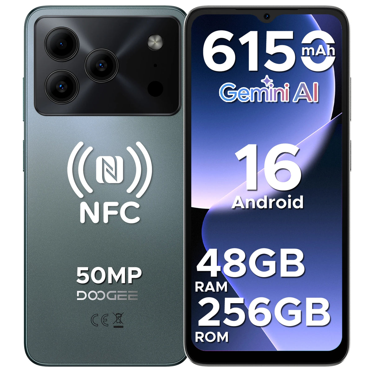 DOOGEE Note56 Plus Smartphone Android 16 48GB+256GB 6150mAh Large Battery 6.56'' 90Hz Display UNISOC T7225 50MP Camera NFC