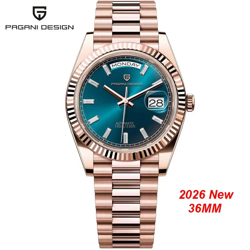 New PAGANI DESIGN 2026 watch, moon phase, luxury, gold, quartz, sport man, VK63, waterproof, sapphire glasses, anti-reflective, wristwatch, luminous ceramic glasses, stainless steel