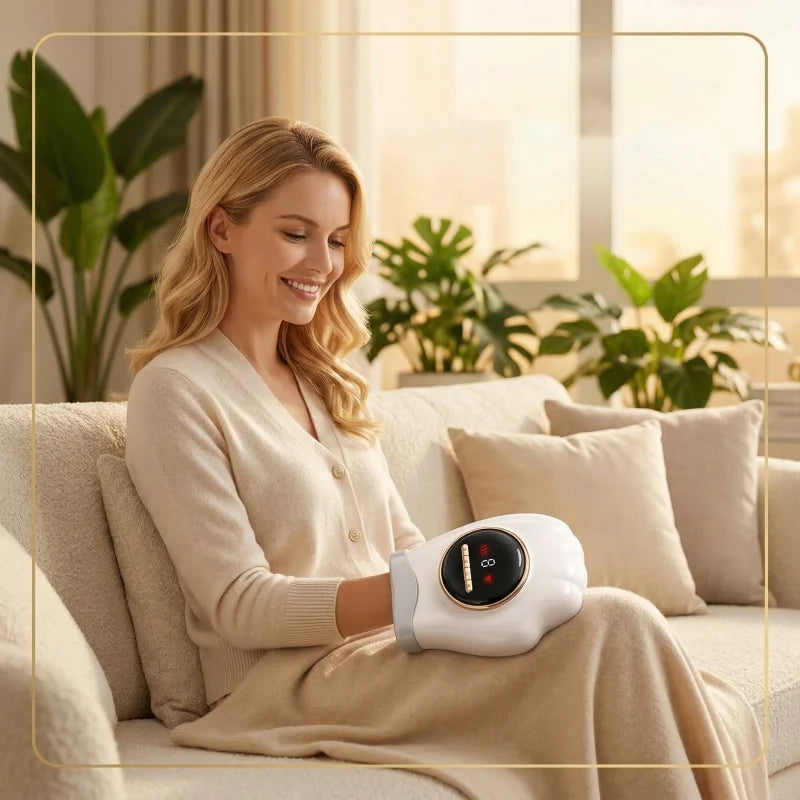Electric Hand Massager with Heat Air Compression Finger Palm Wrist Therapy Massager Rechargeable Hand Care Device for Pain Relief Relaxation Home Office