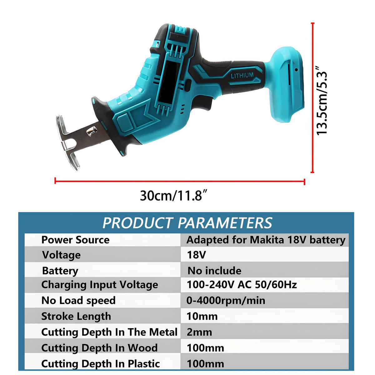 4000rpm Cordless Electric Reciprocating Saw Variable Speed Metal Wood Cutting Tool Electric Saw Suitable for Makita 18V Battery