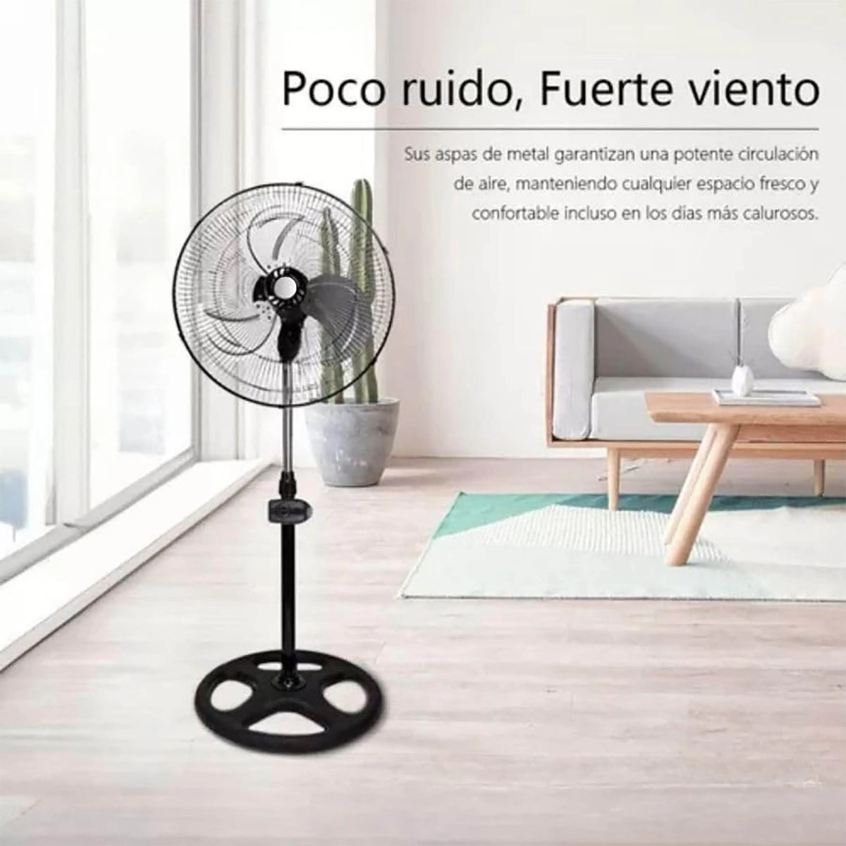 80W Silent Standing Fan with 3 Speeds and Oscillating Function, Diameter 45cm, Temperature Range 5 to 42 Degrees, Ce and Rohs Certified, Powerful and Efficient