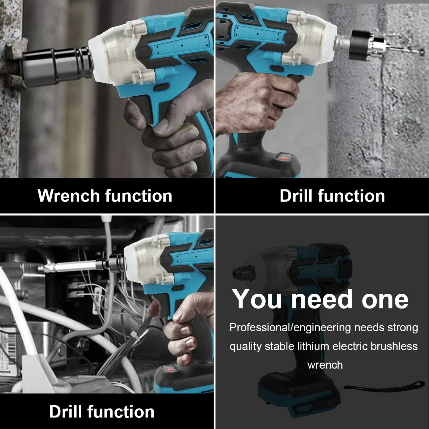 Brushless Electric Impact Wrench  260-280Nm Torque Wrench Cordless Drill Screwdriver Impact Frequency 0–3200/min Max Torque for Construction, Home Maintenance and Woodworking