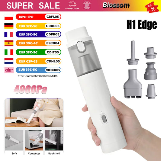 Blossom H1 Edge Portable Vacuum Cleaner 4000Pa Strong Suction, Mini Handheld Vacuum with HEPA Filter, Type-C Rechargeable, Washable Filter, Low Noise, For Home Car Sofa Keyboard Cleaning