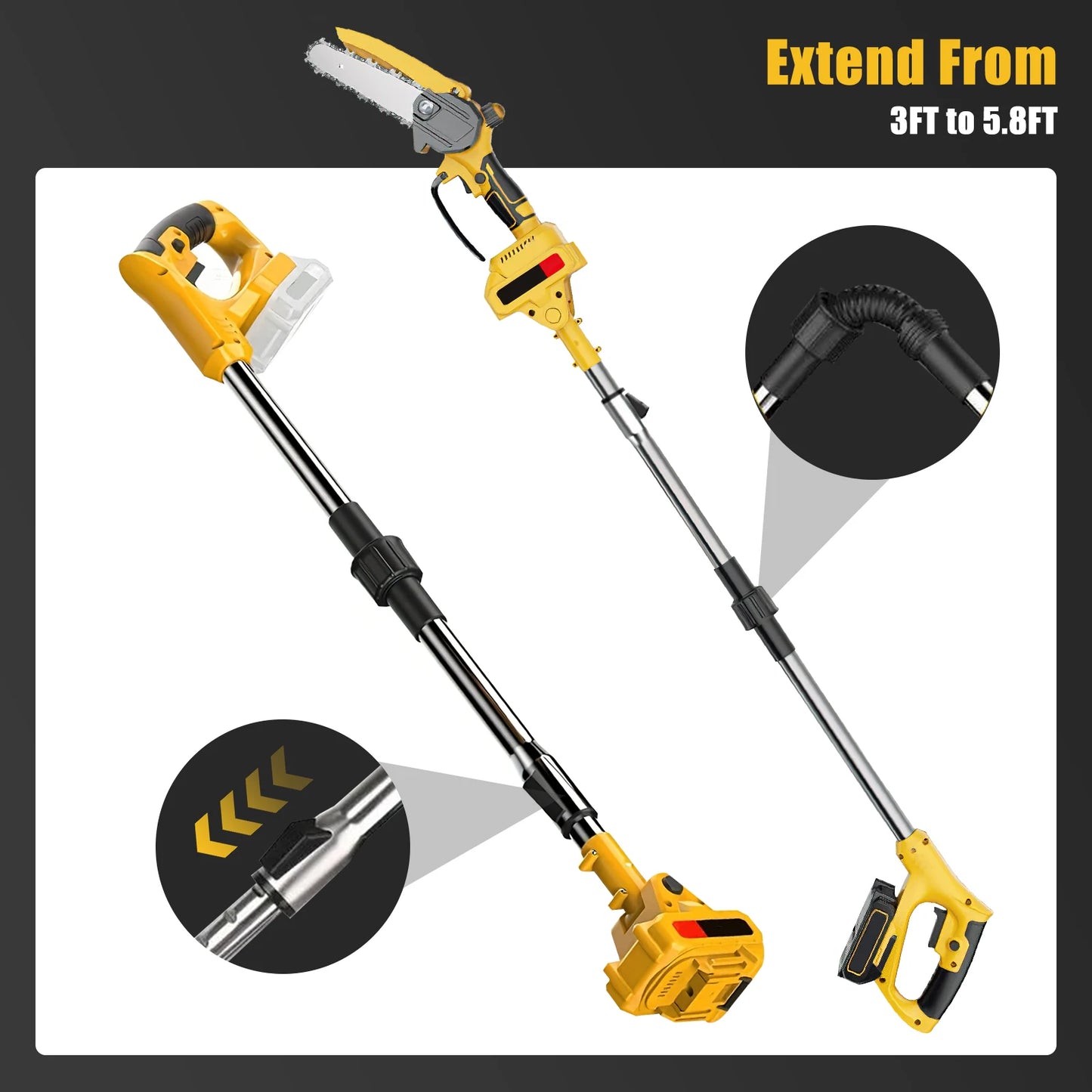 6-inch Cordless Electric Saw Telescopic Pole Electric Saw Pole Saw Gardening Trimming Power Tool Compatible with 21V Batteries
