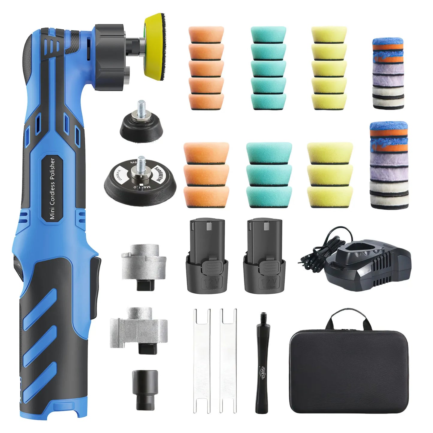 12V Cordless Mini Car Polisher RO/DA Dual Mode Polishing Machine, Comes with 1/1.5/2 Inch Pads Kit, Rechargeable Wireless Tool for Auto Detailing and Waxing