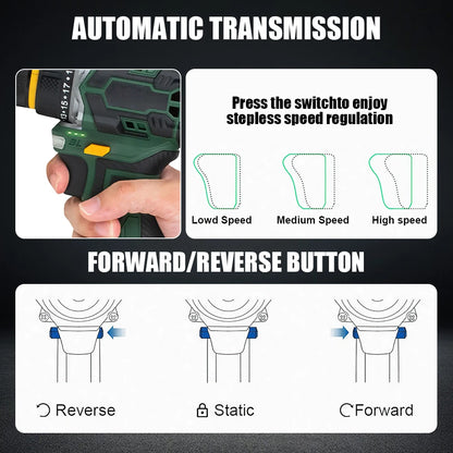 55N.M 10MM 23+1 Torque Brushless/Brushed (Yellow Kit) Electric Impact Drill Metal Ratchet Chuck Cordless Drill Electric Screwdriver DIY Power Tools