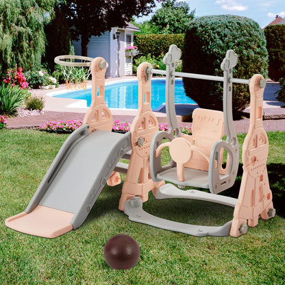 Children's playground Set, 4-in-1 Toddler Slide and Swing Combination, Independent Children's Climbing Slide, with Basketball Hoop, Suitable for Both Indoor and Outdoor Use, an Ideal Gift for Boys and Girls