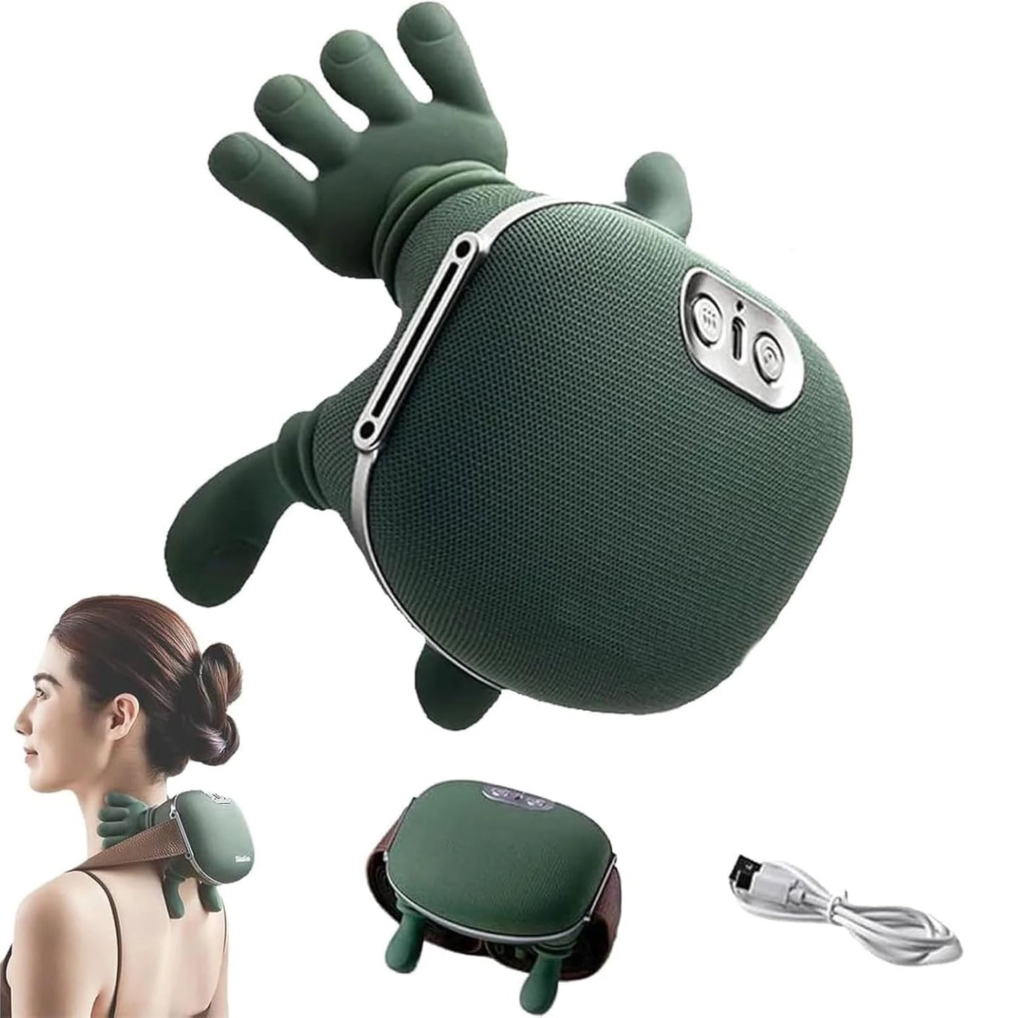 USB Rechargeable Neck & Shoulder Massager 2000mAh Battery 3 Massage Modes 2 Heating Levels 40°C/45°C Hot Compress 4D Kneading Ergonomic Wireless Massage Device for Home Office Travel