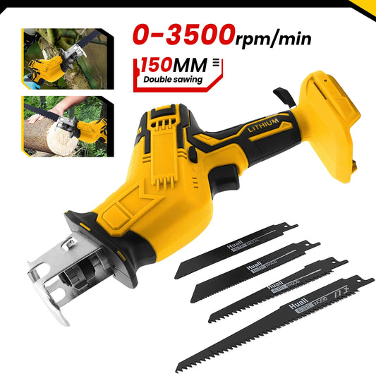 150mm Electric Reciprocating Saw Chainsaw With 4PCS Saw Blade Household Multi-functional Small Metal Power Tools For Dewalt 20V Battery