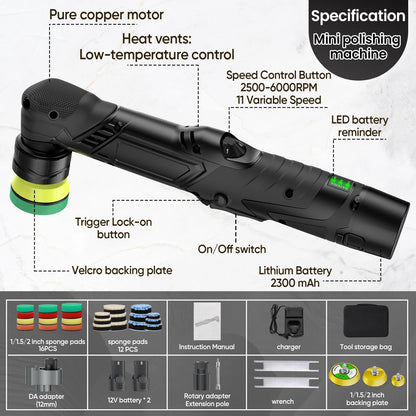 Cordless Mini Car Polisher RO/DA Dual Action Polisher Auto Detailing Scratch Killer Wireless Detail Polishing Machine