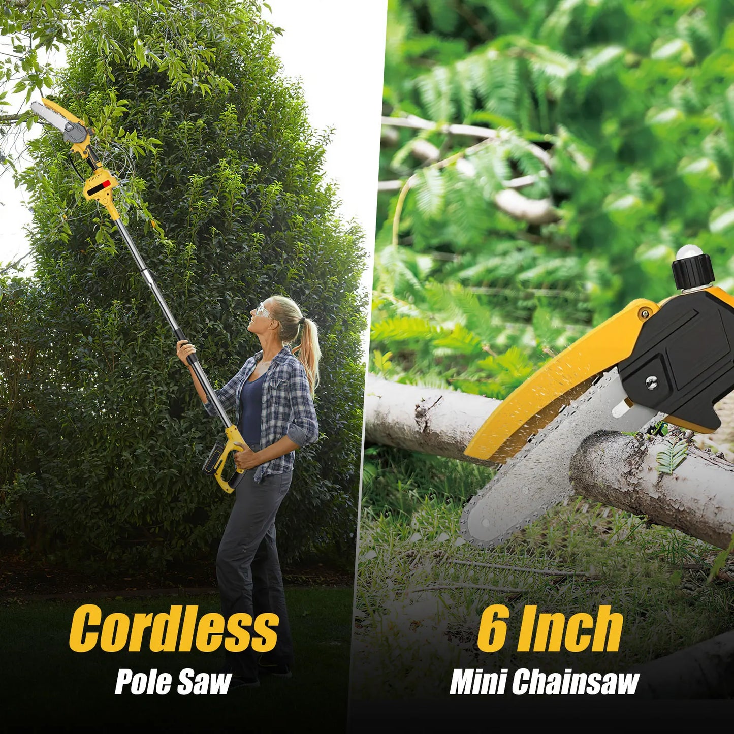 6-inch Cordless Electric Saw Telescopic Pole Electric Saw Pole Saw Gardening Trimming Power Tool Compatible with 21V Batteries