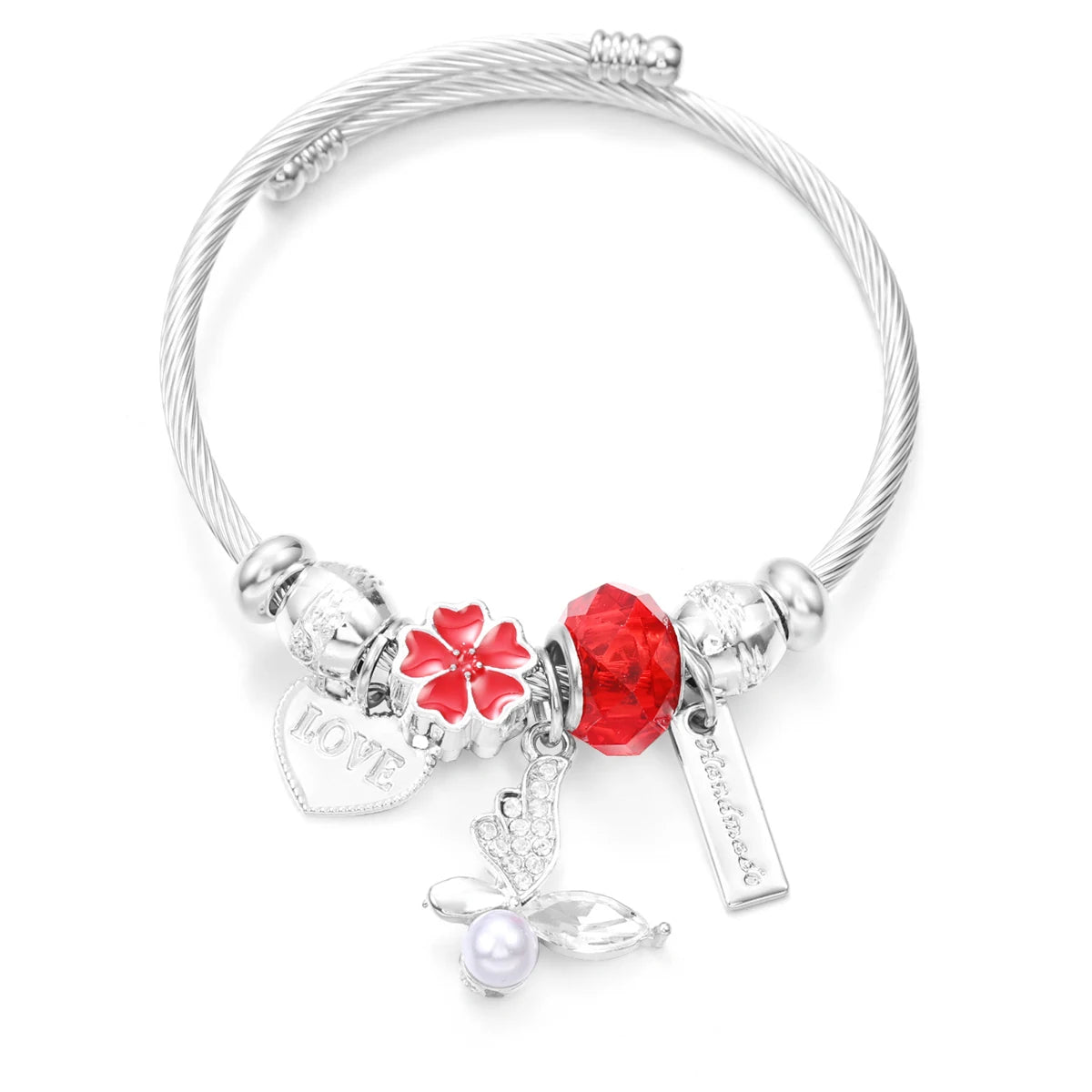 New Trendy Rhinestones Dragonfly Crystal Beaded Pendant Bracelet Stainless Steel 4 Colors Closure Bangles Women Bracelet Jewelry