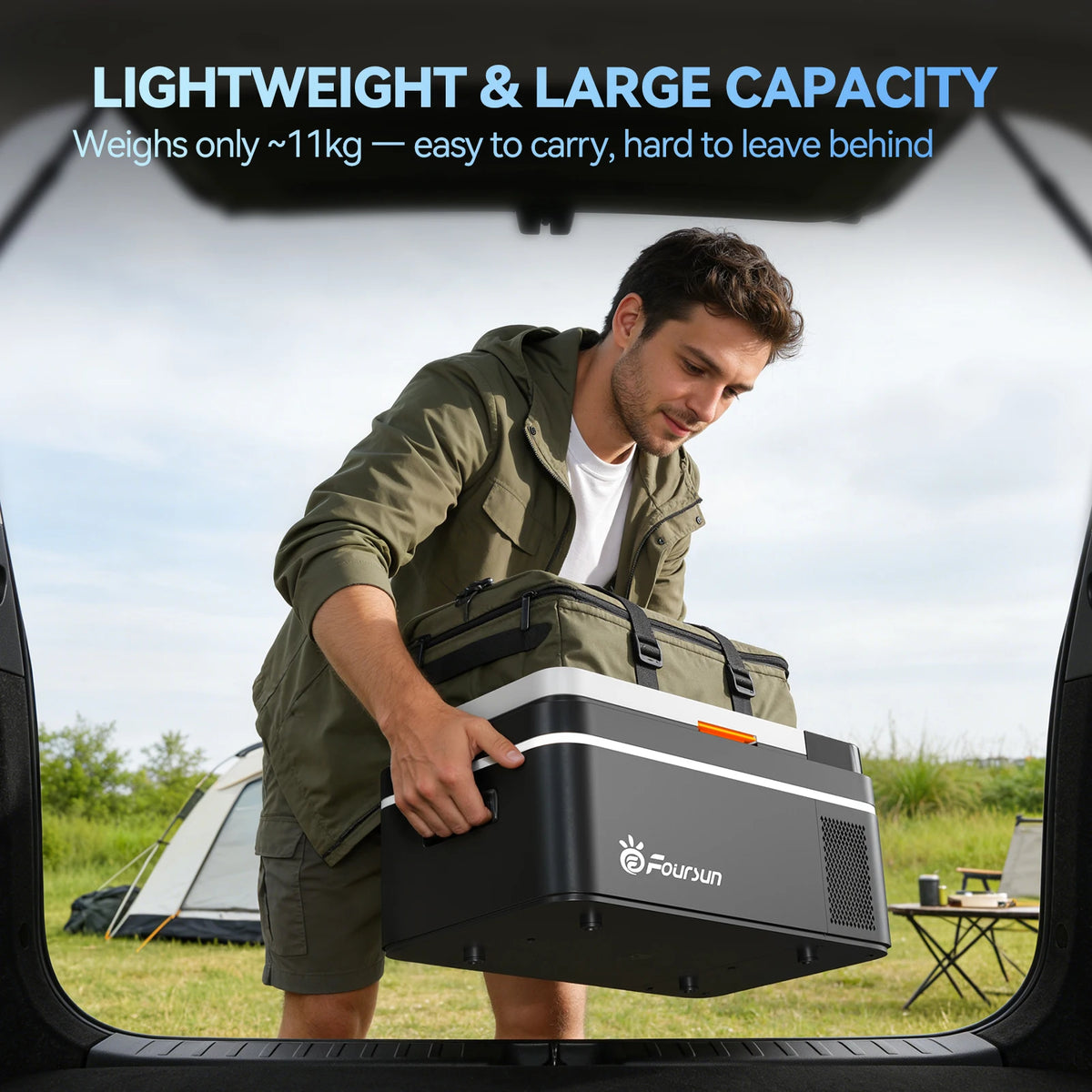 Foursun 21L 25L Car Fridge Freezer, Portable -20°C Fast Cool, 12/24V DC & AC 100-240V, Dual Mode for Camping, Travel, Truck