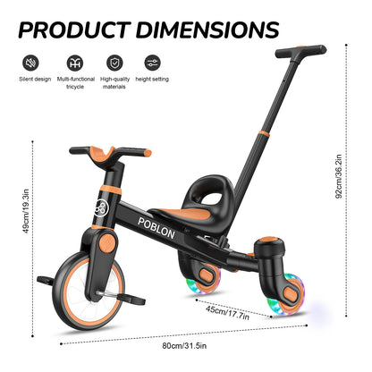 3-in-1 Toddler Tricycle for 1.5-5 Years Old Drift Trike Baby Balance Bike with 360° Spin Wheels Adjustable Seat Kids Tricycle