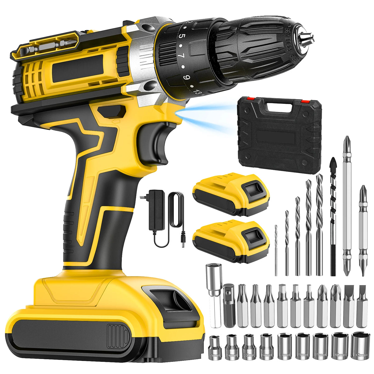 21V Cordless Impact Drill Electric Screwdriver Electric Hammer Drill Mini Wireless Hand Drill Lithium-Ion Battery Power Tools