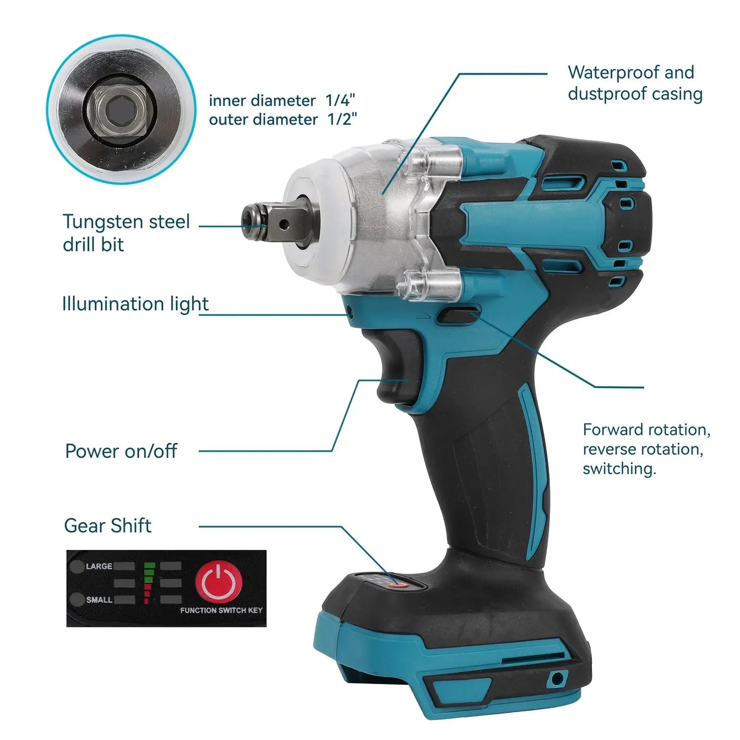 520N. m/1200N.M Cordless Electric Impact French Brushless Hand Electric Driver Electric Tool for Makita 18V Battery