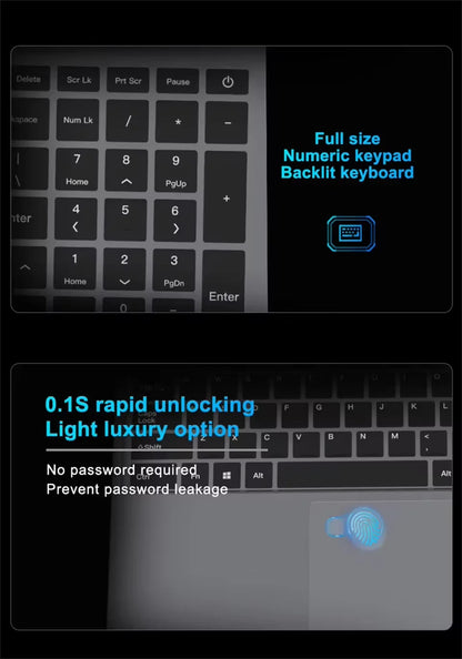 FUCHU 2026 Portable 15.6 Inch Fingerprint Unlock Backlit Keyboard Laptop Computers 16GB DDR3 RAM 512GB 1TB 2TB SSD Intel i3-6006U Notebook Windows 11 Pro Office Study Game PC Laptop
