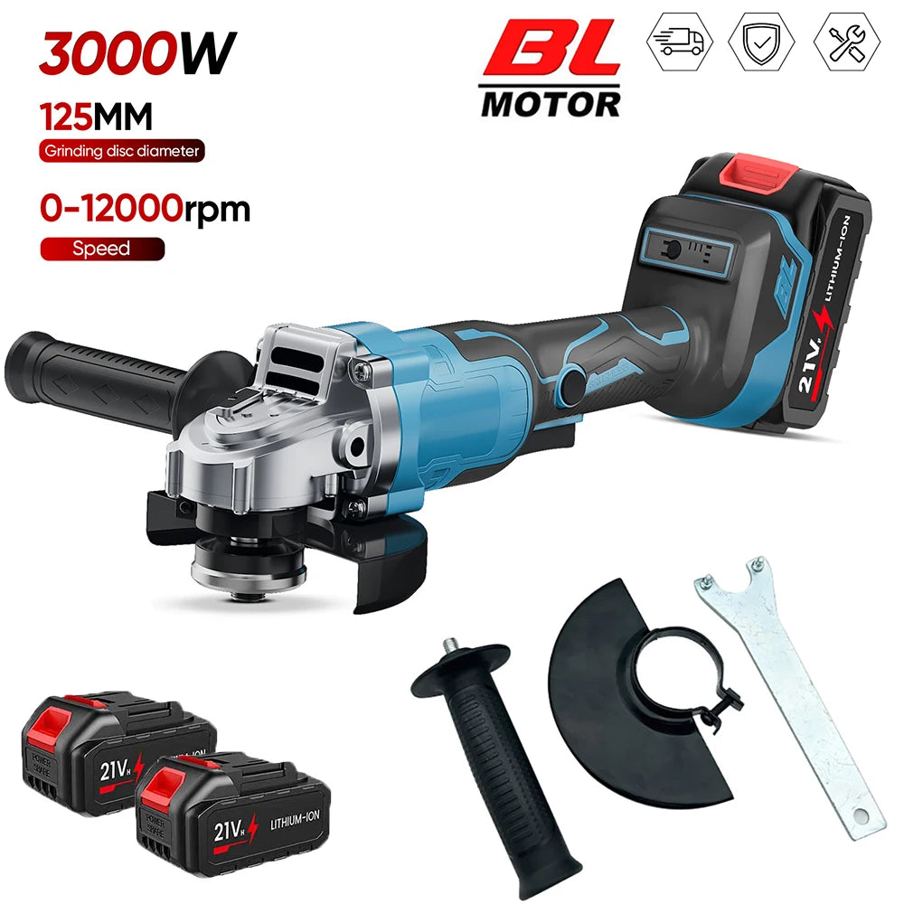 12000RPM 125MM Brushless Electric Angle Grinder Variable Speed Cutting Machine Woodworking Tool for Makita 18v Battery Pin