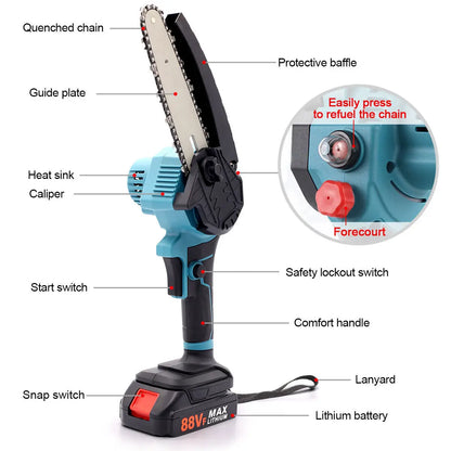 21V Cordless Mini Chainsaw, Upgraded 8-Inch Portable Electric Chainsaw with 2 Rechargeable Batteries, 2 Chainsaw Chains, 20,000 Rpm, Portable Wood Cutter for Garden Tree Pruning.