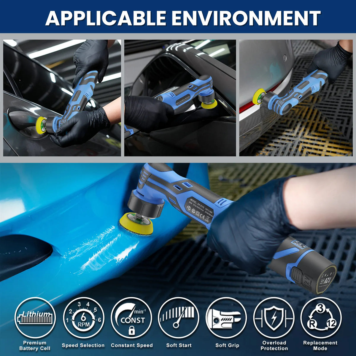 Cordless 12V Mini Car Polisher Machine Wireless Car Polishing Machine 1/2/3 Inch Pads Kit For Auto Waxing