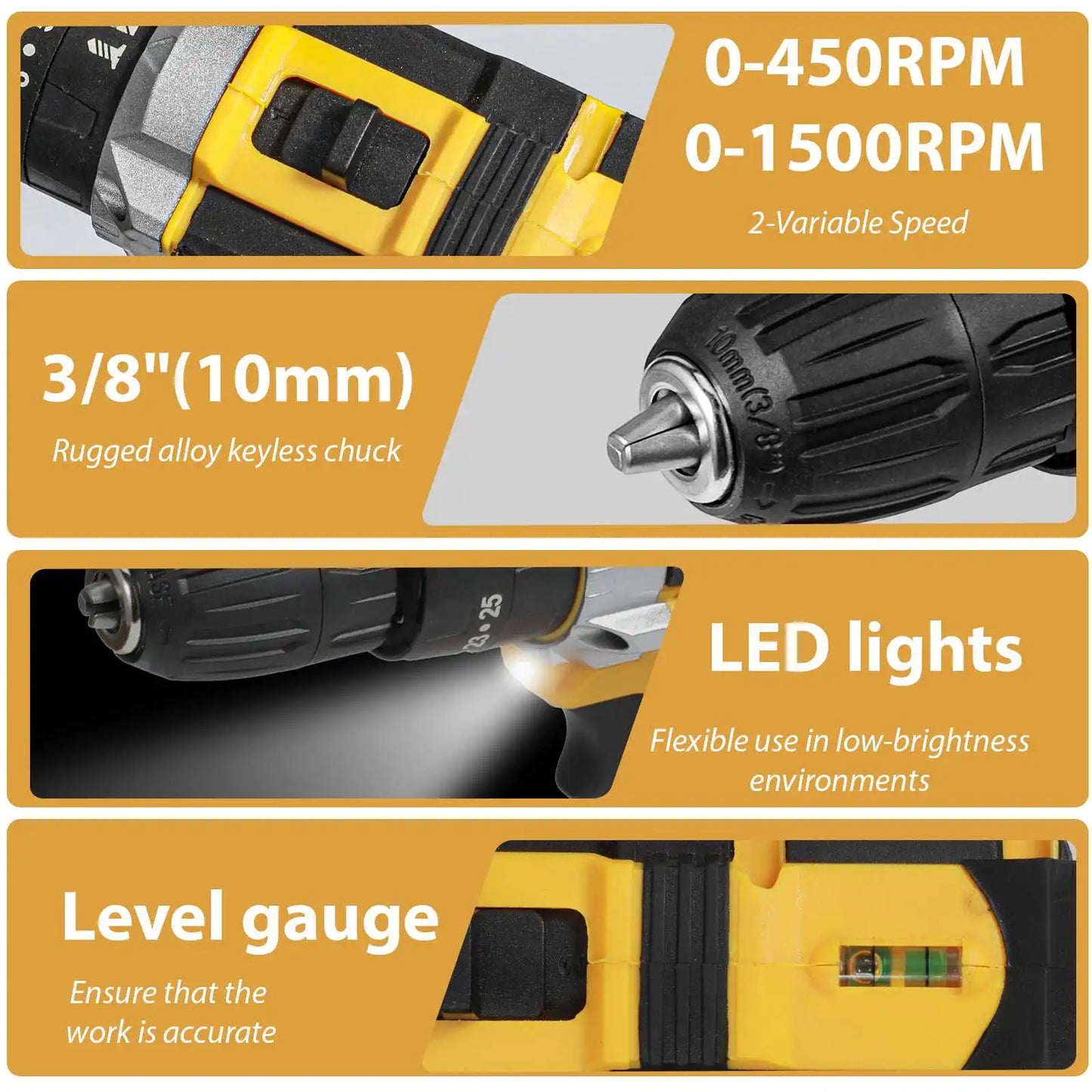 21V Cordless Impact Drill Electric Screwdriver Electric Hammer Drill Mini Wireless Hand Drill Lithium-Ion Battery Power Tools
