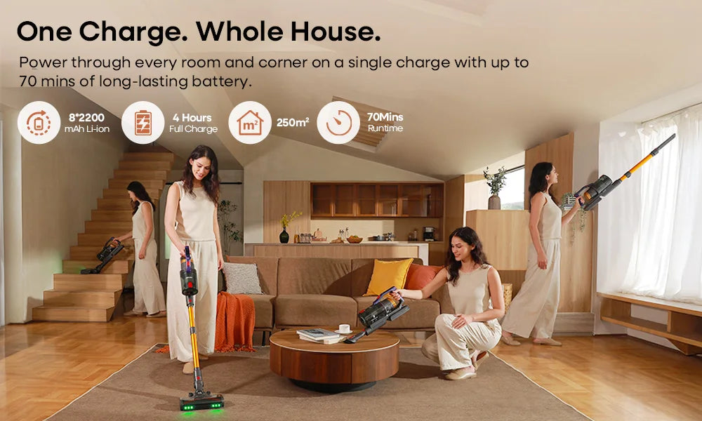 Erabros EV7 Cordless Vacuum Cleaner,70KPa Suction,550W Motor,70Min Runtime,Charging Storage Base,Stick Vacuum with Aroma Design